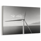 Modern Wind Turbine Wall Art - Black and White Ocean View Canvas Print