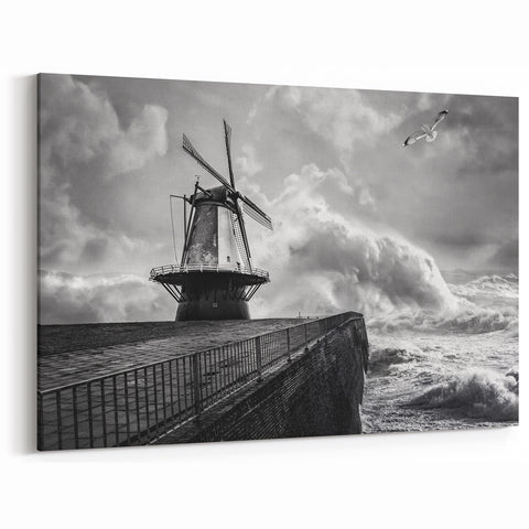 Majestic Windmill Wall Art - Stunning Black & White Canvas Print