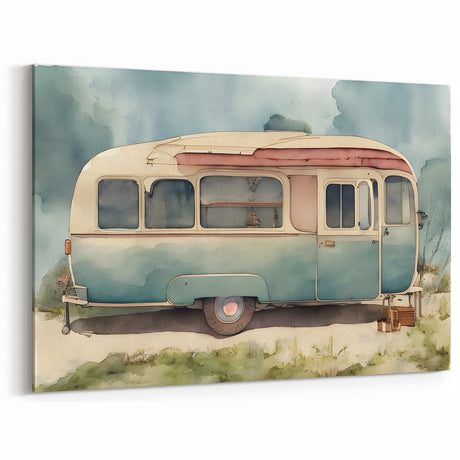 Vintage Watercolor Camper Van - Serene and Artistic Wall Art Print