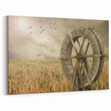 Rustic Windmill in Wheat Field - Tranquil Canvas Print