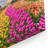 Lively Windmills & Tulips Art - Colorful Dutch Landscape Print