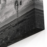 Dramatic Windmill & Cloudscape - Black & White Canvas Art Print