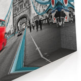 Service Vehicles Wall Art - Red Bus on Tower Bridge Canvas Print