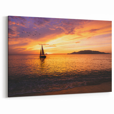 Vibrant Sailboat Sunset Wall Art | Nautical Canvas for Coastal Homes