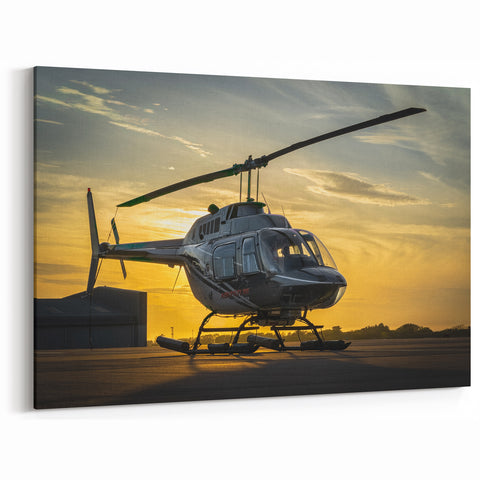 Sunset Helicopter Wall Art: Aviation Canvas Prints for Home Decor