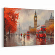 Autumn London Street Art - Red Buses & Big Ben Canvas Painting