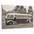 Service Vehicles Wall Art - Vintage Bus in Rural Setting Sepia Print