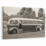 Service Vehicles Wall Art - Vintage Bus in Rural Setting Sepia Print