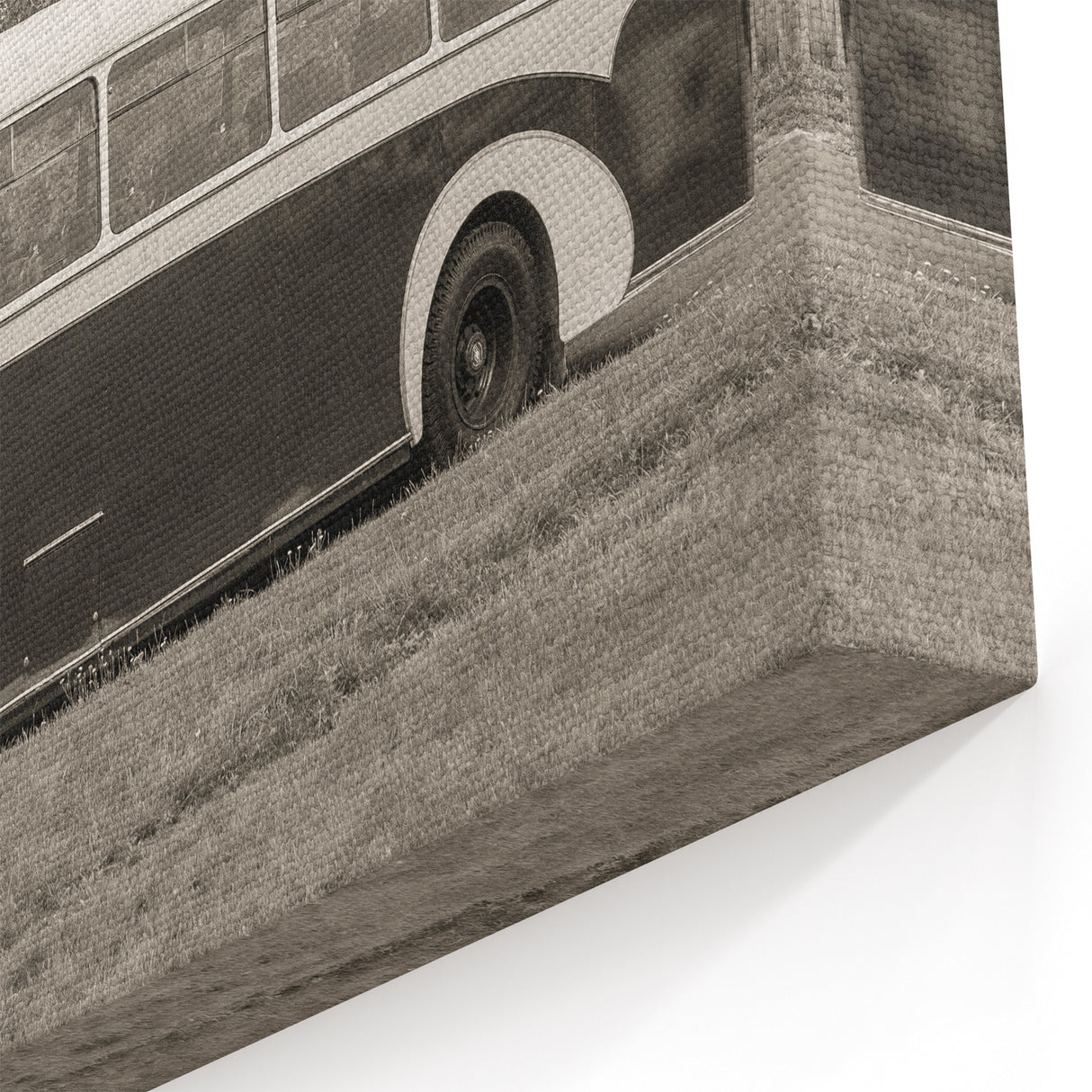 Service Vehicles Wall Art - Vintage Bus in Rural Setting Sepia Print