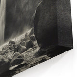 Misty Waterfall with Rocks – Dramatic Black and White Rock Wall Art