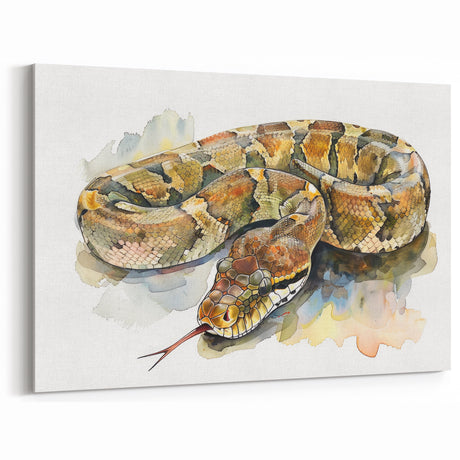Earthy Tones Snake Watercolor Wall Art - Serpent Canvas Print Decor