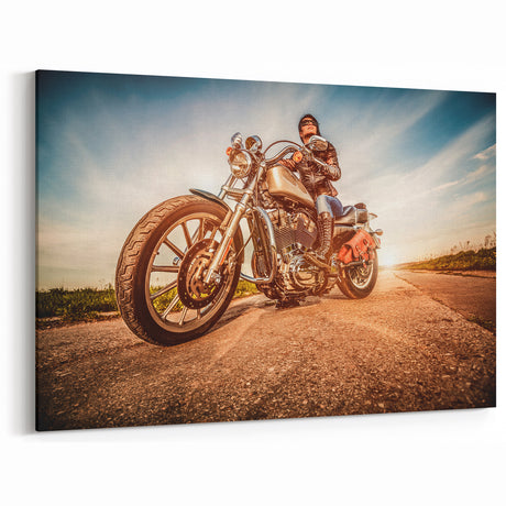 Vintage Motorcycle Wall Art - Custom Sunset Ride Canvas Print