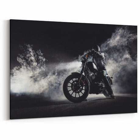 Dark and Dramatic Motorcycle Wall Art - Night Rider Canvas Print