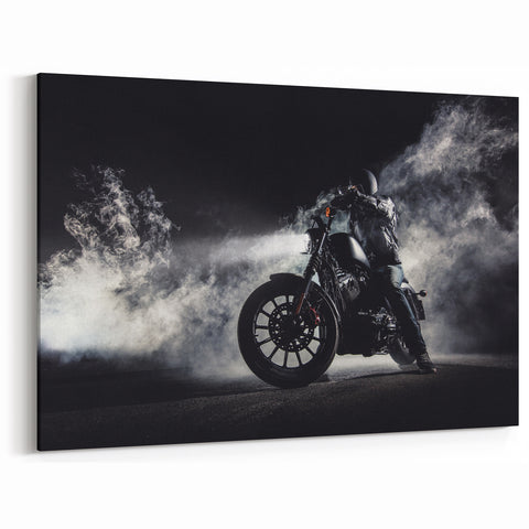 Dark and Dramatic Motorcycle Wall Art - Night Rider Canvas Print