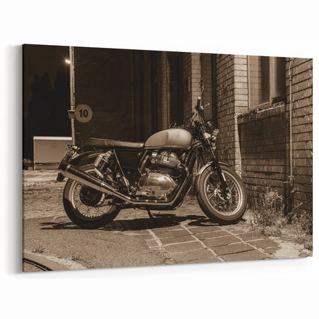Sepia-Toned Motorcycle Wall Art - Vintage Night Ride Canvas Print