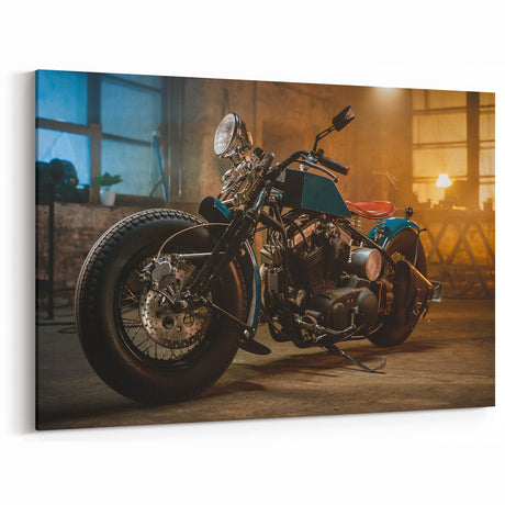 Vintage Custom Motorcycle Wall Art - Industrial Garage Canvas Print
