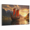 Viking Longship at Sunset Wall Art | Epic Nautical Canvas for History Lovers