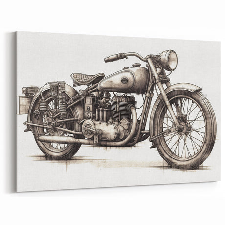 Vintage Motorcycle Sketch Art - Classic Bike Illustration Canvas Print