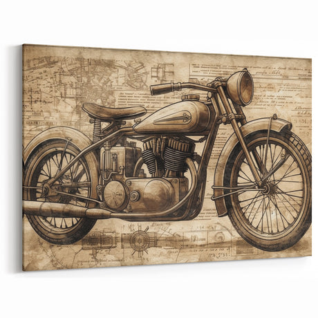 Vintage Motorcycle Blueprint Art - Antique Engineering Canvas Print