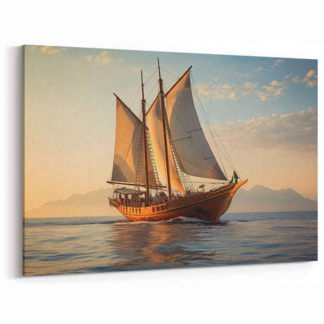 Golden Horizon Sailing - Nautical Canvas Art | Vintage Sailboat Print