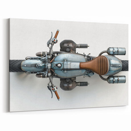 Classic Motorcycle Canvas - Top-Down Vintage Bike Art Print