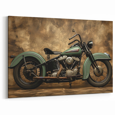 Vintage Motorcycle Art - Classic Army Green Bike Wall Print