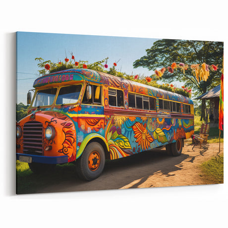 Colorful Vintage Bus Wall Art - Bohemian Service Vehicle Canvas Print