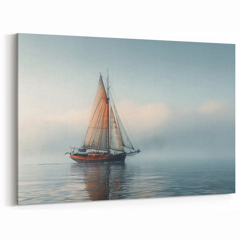Morning Mist Sail - Nautical Canvas Art | Calm Sailboat Print