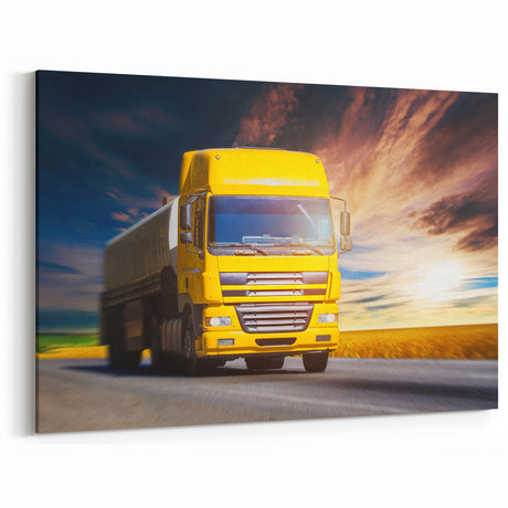 Bold Yellow Truck Wall Art - Modern Truck Photography Print on Canvas