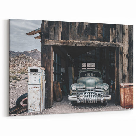 Rustic Garage with Vintage Car - Antique Car Wall Art for Retro Decor