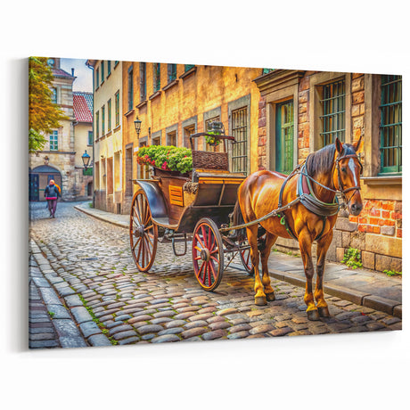 Charming Horse Carriage Wall Art - Vintage Service Vehicle Street Scene