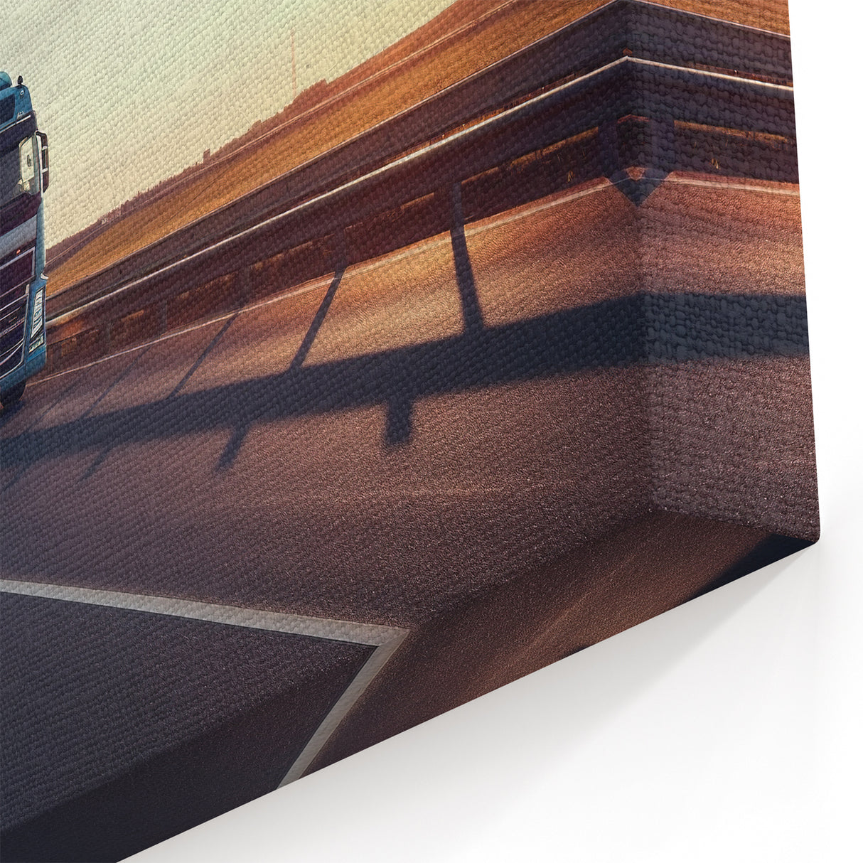 Blue Truck on Open Highway - Serene Sunset Truck Wall Art Print