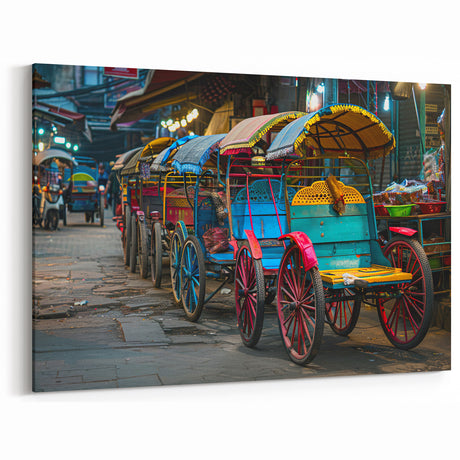 Colorful Rickshaw Market Scene - Vibrant Service Vehicle Wall Art