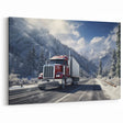 Red Semi Truck on Winter Road - Bold Truck Canvas Wall Art for Decor