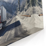 Red Semi Truck on Winter Road - Bold Truck Canvas Wall Art for Decor