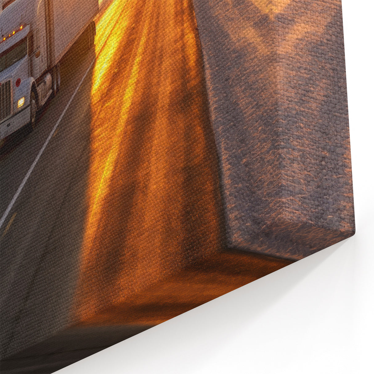 Winter Sunrise Truck - Serene Snowy Highway Semi Truck Wall Art Decor