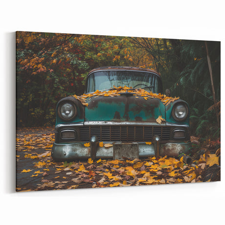 Abandoned Vintage Car in Autumn - Moody Rustic Canvas Wall Art Decor