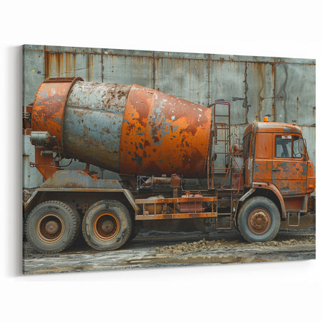 Rusty Cement Mixer Truck - Industrial Vintage Canvas Wall Art Decor