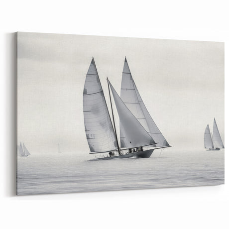 Monochrome Regatta - Nautical Canvas Art | Black and White Sailboat Print
