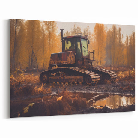 Vintage Bulldozer in Autumn - Heavy Equipment Wall Art | Industrial Decor