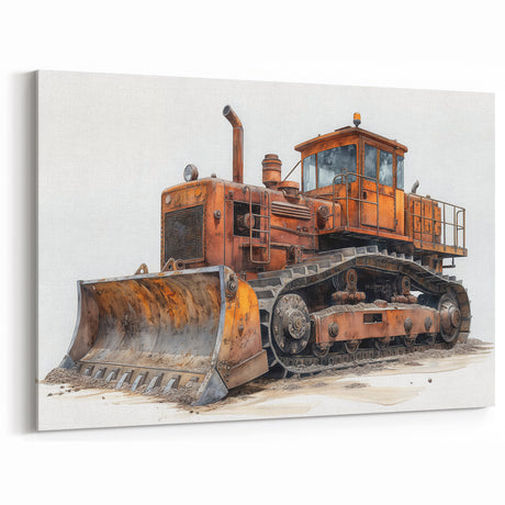 Vintage Bulldozer Illustration - Industrial Heavy Equipment Wall Art