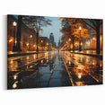Rainy Night City Street Wall Art - Elegant Urban Evening Scene