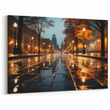Rainy Night City Street Wall Art - Elegant Urban Evening Scene