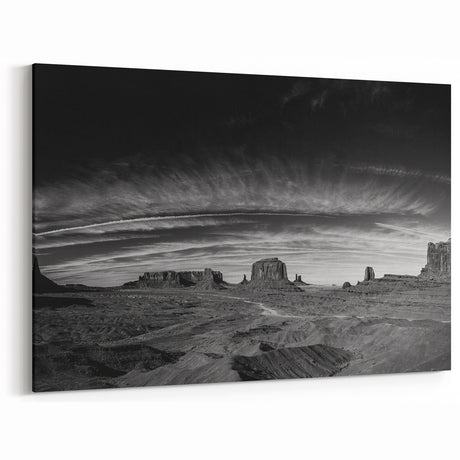 Monochrome Desert Valley Wall Art - Dramatic Black and White Print