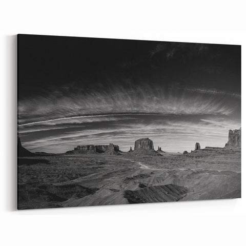 Monochrome Desert Valley Wall Art - Dramatic Black and White Print