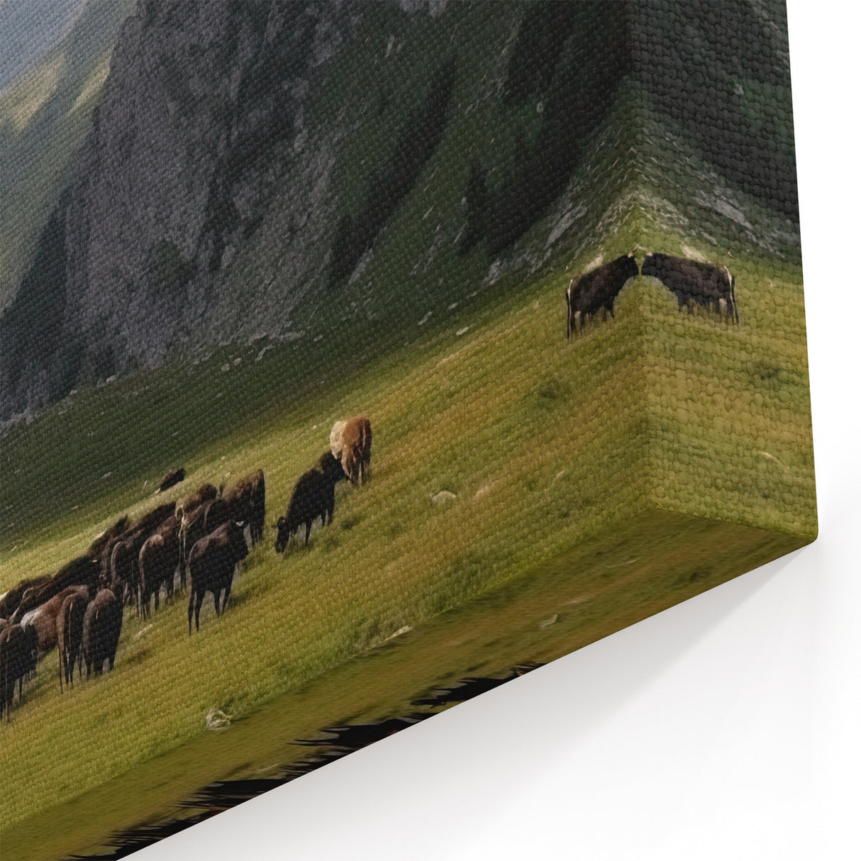 Mountain Valley Landscape Wall Art - Cattle Grazing Scenic Canvas