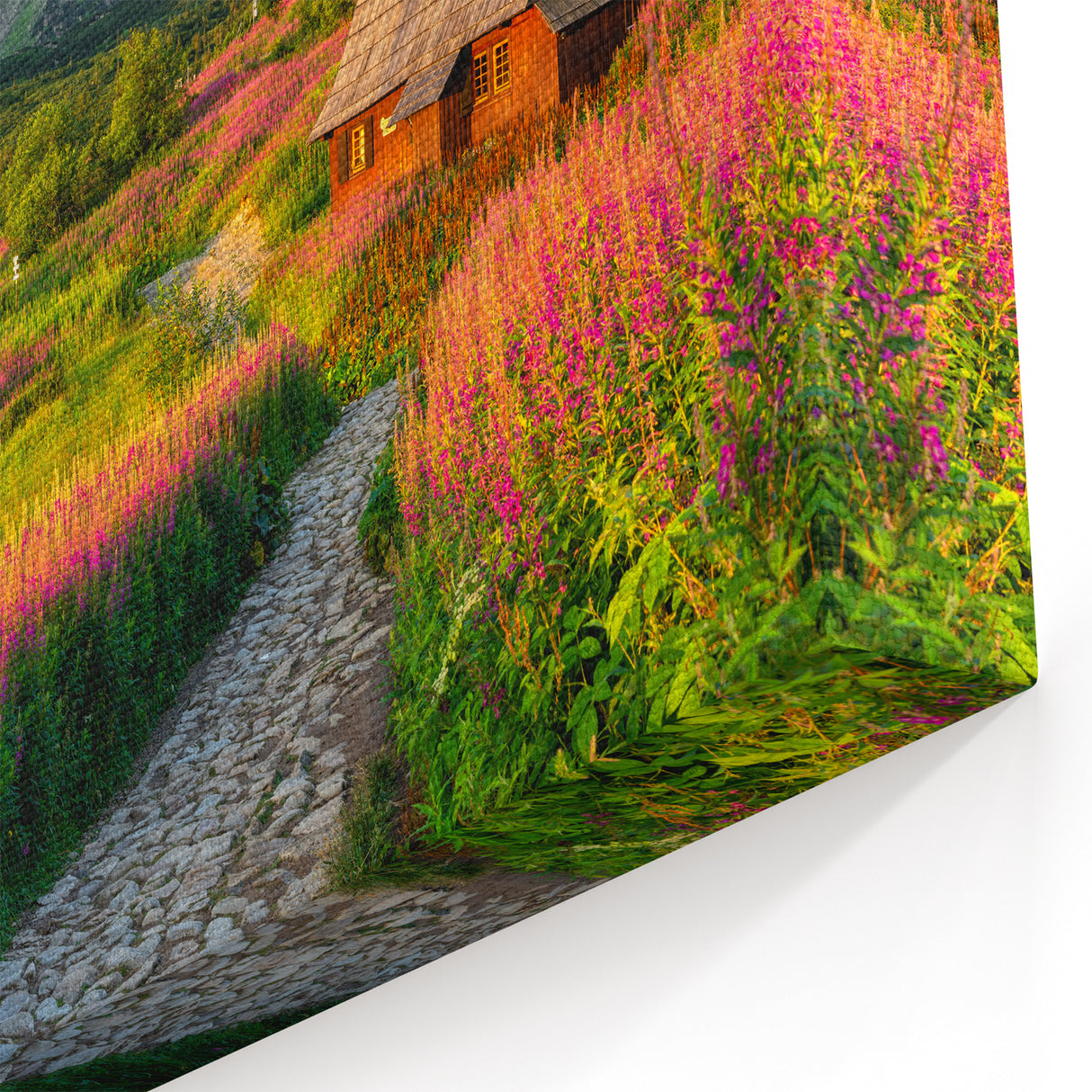 Charming Mountain Village Wall Art - Scenic Valley Landscape Print