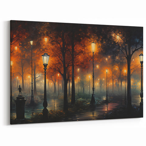 Enchanted Night Forest Wall Art - Illuminated Pathway in Autumn