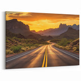 Golden Desert Highway Wall Art - Serene Sunset Road Through Mountains