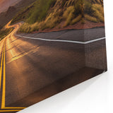 Golden Desert Highway Wall Art - Serene Sunset Road Through Mountains